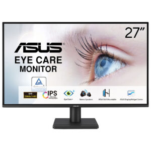 Yüksek çözünürlüklü ASUS Eye Care monitör, 27 inç, IPS ekran, stereo hoparlörler ve VESA duvara montaj desteği ile inceleme ve kullanım için ideal.
