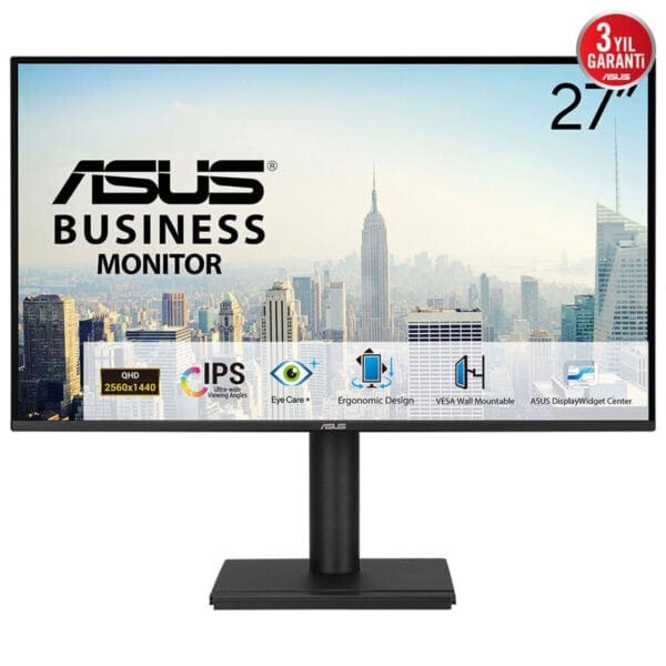 Yüksek çözünürlüklü 27 inç ASUS İş Monitörü, geniş ekran ve ergonomik tasarım ile ofis ve oyun kullanımına uygun, IPS panel, VESA montaj özelliği ve geniş görüş açılarıyla üstün görsel deneyim sağlar.