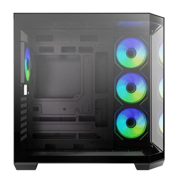 Yüksek performanslı oyun bilgisayarı kasası, RGB aydınlatmalı fanlar ve şık tasarımıyla gaming bilgisayar donanımı, oyunların en iyi deneyimi için ideal.