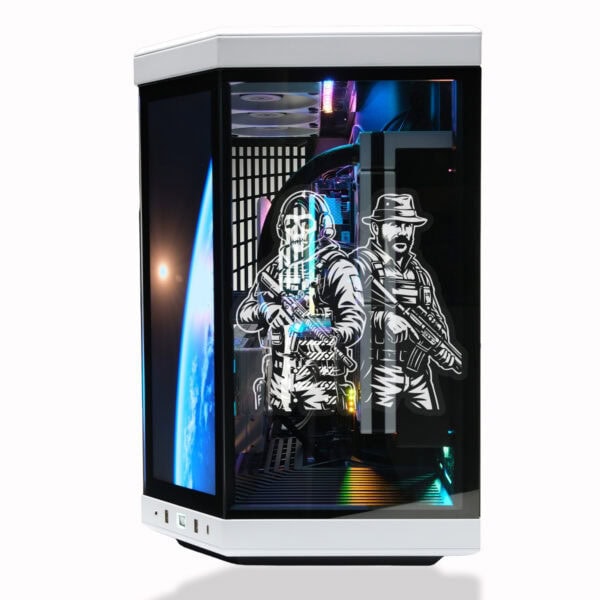 Gelişmiş oyun bilgisayarı kasası, RGB aydınlatmalı iç donanım ve şeffaf cam panel, yüksek performanslı gaming sistemleri ve özel tasarım oyuncu bilgisayarı.