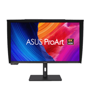 Yüksek çözünürlüklü ASUS ProArt 8K HDR monitör, grafik tasarım ve video düzenleme için ideal, canlı renkler ve üstün görüntü kalitesi sunar.