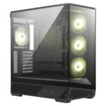 Gelişmiş gaming kasası, üç adet aydınlatmalı fan ve şeffaf cam panel ile modern tasarım.