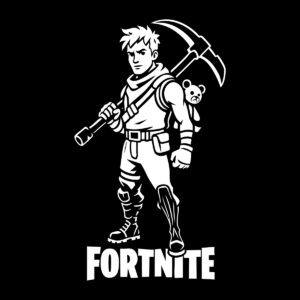 Yaygın Fortnite karakter tasviri, erkek figür, pickaxe ve sırt çantası ile, animasyon ve video oyunu teması, Türkçe SEO uyumlu.