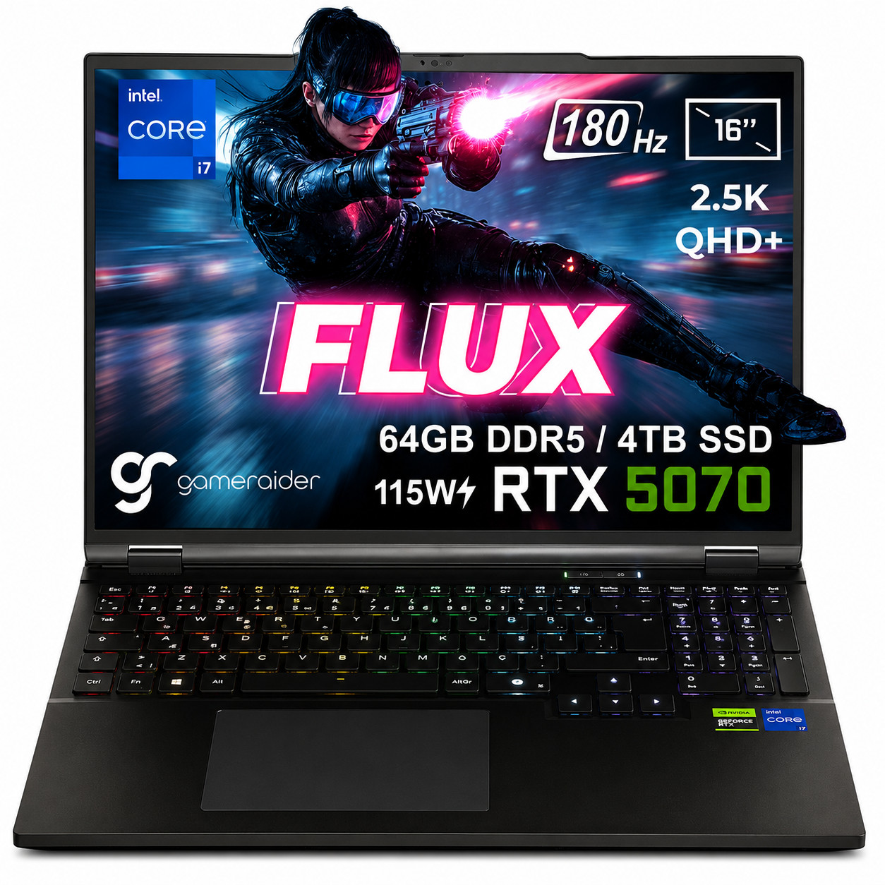 Gameraider Flux Gr16 Intel Core I7 14650hx Geforce Rtx 5070 8gb 115w 64gb Ddr5 4tb Ssd 16 Inç 2.5k Qhd+ 180hz Freedos Gaming Laptop Çanta Hediyeli 1