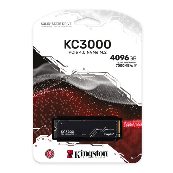 HDD Kingston KC3000 NVMe M.2 SSD, yüksek performanslı depolama çözümü, 4096 GB kapasiteli, PCIe 4.0 destekli, oyun ve profesyonel kullanım için hızlı veri aktarımı.