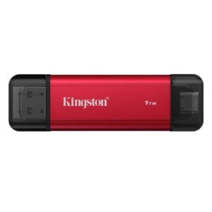 Yüksek kapasiteli kırmızı Kingston USB bellek, 1TB depolama alanı ile oyun ve veri yedekleme için ideal. Taşınabilir ve hızlı veri aktarımı sağlayan modern tasarım.