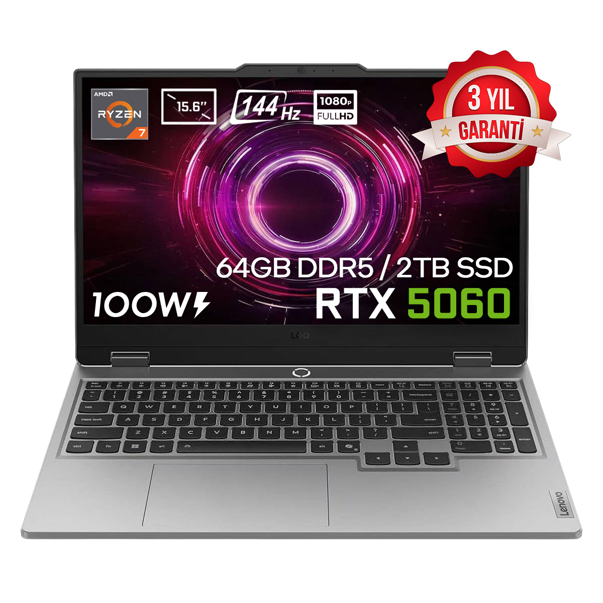 Lenovo Loq 15ahp10 Amd Ryzen 7 250 Rtx 5060 8gb 100w 15.6 Inç Full Hd 144hz Ips Freedos Gaming Laptop 1