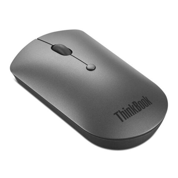 Gri renk wireless fare, ThinkBook dizüstü bilgisayar ile uyumlu, ergonomik ve hafif tasarım, yüksek performans, bilgisayar aksesuarları, gaming ve ofis kullanımı için ideal.