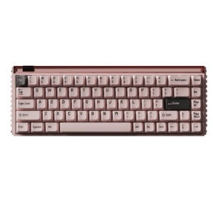 Küçük pembe oyun klavyesi, kompakt tasarımıyla bilgisayar ve oyun kullanımı için ideal, ergonomik ve şık, yüksek kaliteli tuşlar ve fonksiyonel tuşlar içerir.