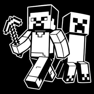 Yerli Minecraft karakteri, bloklara dayalı avatar, oyun karakterleri, pixel sanat, vurgulu black and white.
