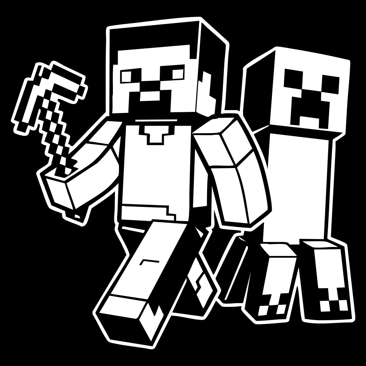 Yerli Minecraft karakteri, bloklara dayalı avatar, oyun karakterleri, pixel sanat, vurgulu black and white.