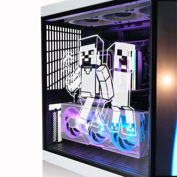 Gelişmiş oyun bilgisayarı kasası içi RGB aydınlatmalı soğutmalı yüksek performanslı donanım. Şeffaf panelde oyun temalı LED ve grafik detaylar, yüksek performanslı oyun deneyimi için ideal.