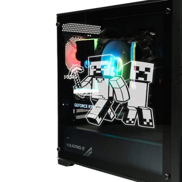 Yüksek performanslı oyun bilgisayarı içindeki RGB aydınlatmalı grafik kartı ve donanım bileşenleri. Gaming ve bilgisayar donanımı tutkunları için mükemmel tasarım detayları.