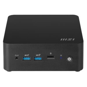 Yüksek performanslı mini bilgisayar, MSI küçük form faktörü, masaüstü bilgisayar, çoklu USB portları, düşük güç tüketimi, oyun ve ofis kullanımı için ideal mini bilgisayar, siyah tasarım, dayanıklı yapı.