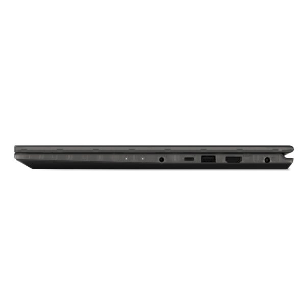 Yüksek performanslı dizüstü bilgisayar bağlantı noktaları, HDMI, USB, kulaklık girişi ve şarj portları ile detaylı görüntü. Oyun ve ofis kullanımı için ideal, şık ve modern tasarım.