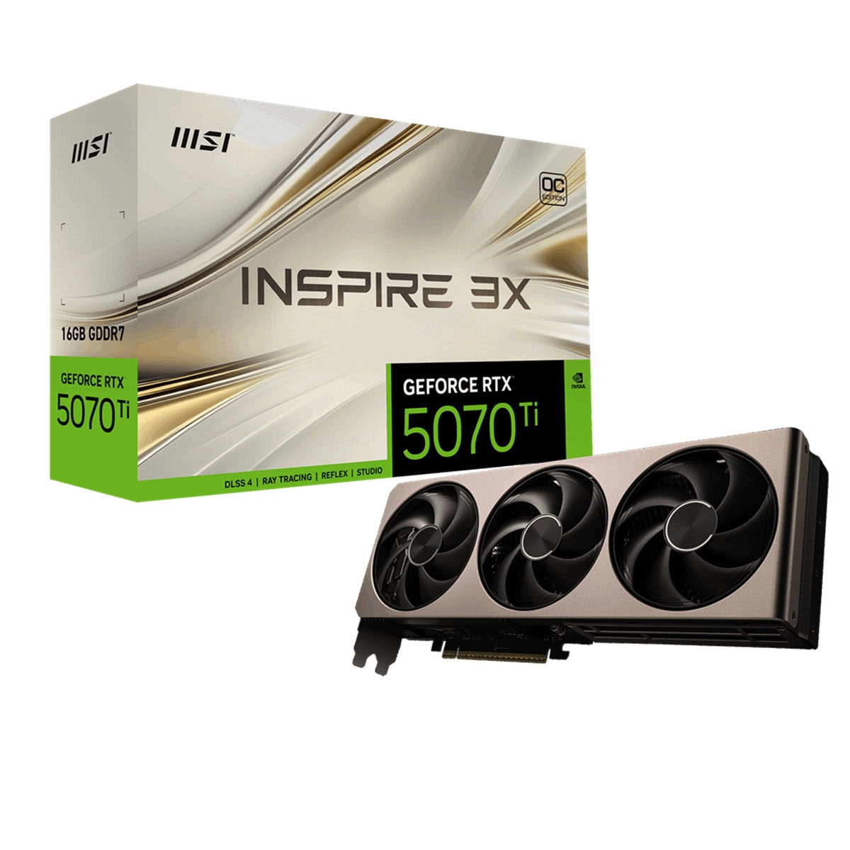 Yüksek performanslı NVIDIA GeForce RTX 5070 Ti ekran kartı ve Inspire 3X gaming ekran kartı paketi, üstün grafik ve oyun deneyimi sağlar.