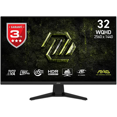 Dünyaca ünlü bir oyun monitörü, 32 inç WQHD 2560x1440 çözünürlük, HDR hazır, 180Hz hız ve 1ms tepki süresi ile yüksek performans sağlar.