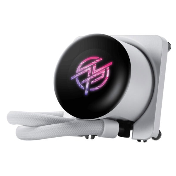 Güçlü oyuncu soğutucu CPU sıvı soğutma pompası ve RGB ışıklı logo, yüksek performanslı bilgisayar ve oyun sistemleri için tasarlanmış modern soğutucu.