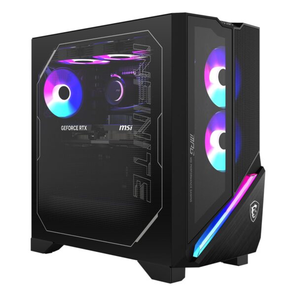 Yüksek performanslı gaming bilgisayarı, MSI ve NVIDIA GeForce RTX ekran kartları, RGB aydınlatmalı soğutucu fanlar ve şık kasa tasarımıyla gaming ve oyun tutkunları için ideal.