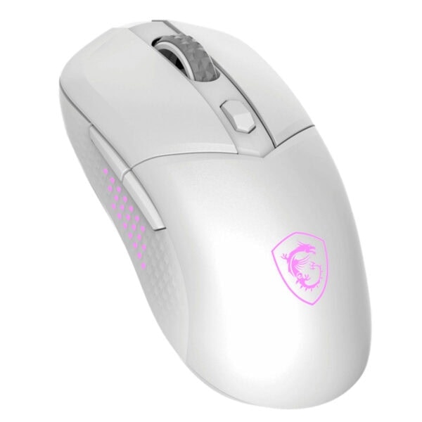 Yapay zeka veya bilgisayar oyunları için yüksek hassasiyetli beyaz kablosuz oyuncu fareleri, ergonomik tasarım ve RGB ışıklandırma.