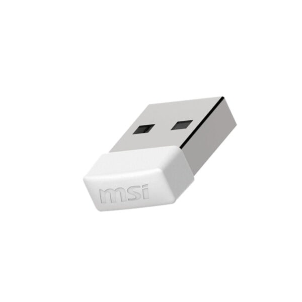 USB adaptör, MSI logo ile beyaz bilgisayar bağlantı cihazı, yüksek kaliteli teknoloji aksesuarı.