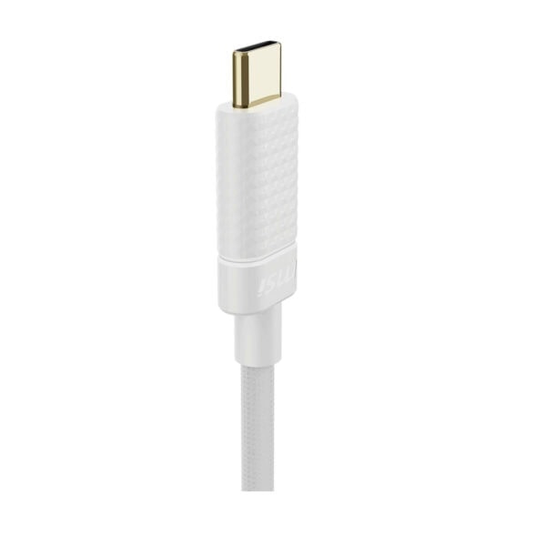 Sesli oyun ve şarj için uygun Beyaz ve altın detaylı USB-C girişli telefon şarj kablosu.