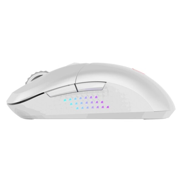 Yüksek performanslı beyaz gaming fare, RGB aydınlatmalı, ergonomik tasarım ve hassas sensör ile oyunlarda üstün hassasiyet sağlar.