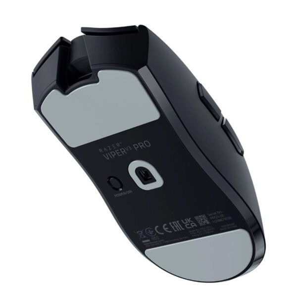 RAZER VIPER V3 PRO oyun faresinin alt görünümü, ergonomik tasarım ve yüksek performanslı gaming tuşları ile profesyonel oyuncular için ideal mouse modeli.