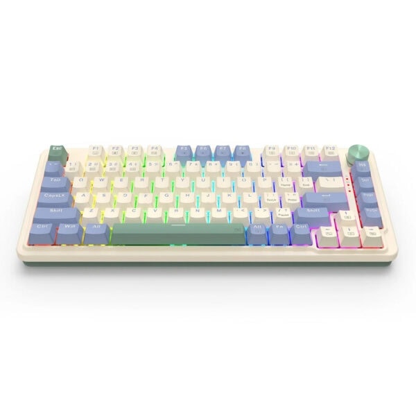 Renkli RGB aydınlatmalı oyun klavyesi, retro tarzda tasarım, bilgisayar ve oyun aksesuarları, açık havada kullanıma uygun, mekanik tuşlar, dayanıklı yapı, masaüstü bilgisayar ve gaming setup için ideal.