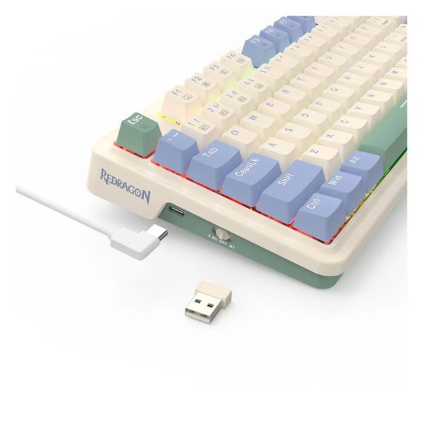 RGB renkli oyuncu klavyesi, kırmızı ve mavi tuşlar, USB bağlantı ile gaming bilgisayar için tasarlanmış, hızlı oyun deneyimi sağlayan mekanik klavye.
