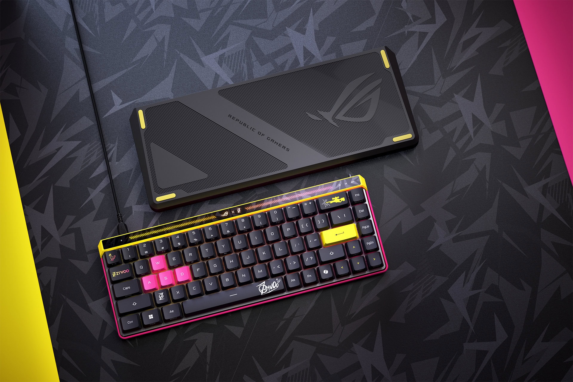RGB oyuncu klavyesi ve ASUS ROG telefon, yüksek performans ve oyun deneyimi için tasarlandı, RGB aydınlatma ve dayanıklı yapısıyla oyuncuların favorisi.