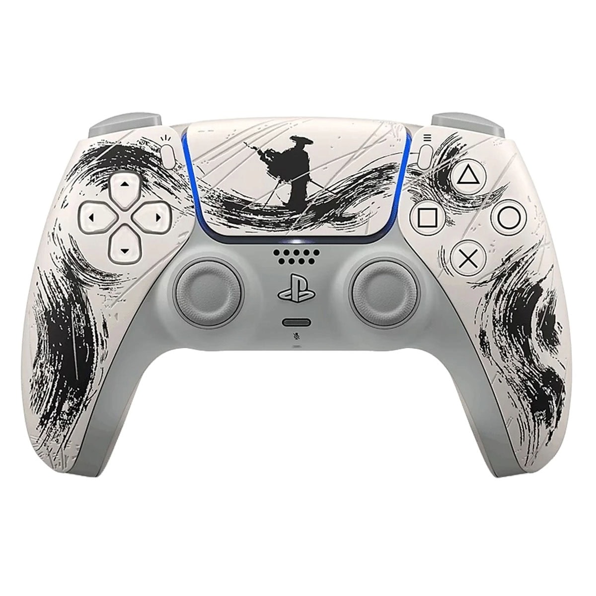 Dünyaca ünlü oyun konsolu PlayStation 5 için özel tasarım, siyah ve beyaz renklerde balıkları ve deniz motiflerini içeren joystick, oyun tutkunları için ideal, ergonomik ve şık oyun kontrol cihazı.