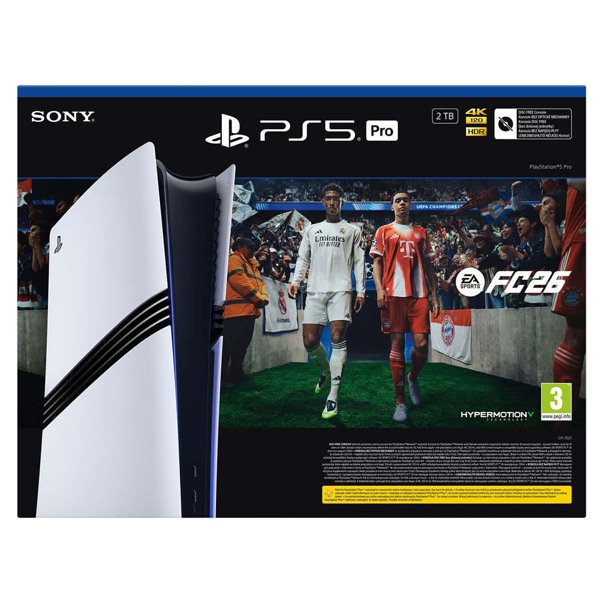 Yüksek kaliteli PS5 Pro oyun konsolu ve FIFA 26 futbol oyunu ile profesyonel oyun deneyimi, 4K HDR ve 2TB depolama alanı, HYPERMOTION teknolojisi, EA Sports, Sony ve UEFA Şampiyonlar Ligi uyumluluğu.