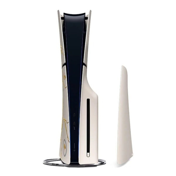 Yüksek kaliteli PlayStation 5 oyun konsolu, beyaz ve siyah tasarımıyla modern ve şık görünüyor, ultra hızlı yükleme ve üstün oyun performansı sunar.