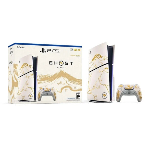 G.Sony PS5 Ghost Of Yore Limited Edition konsolu ve kontrolcü, Japon tarzı altın detaylar, oyun koleksiyonları ve yüksek performans özellikleriyle ps5 oyun konsolu.