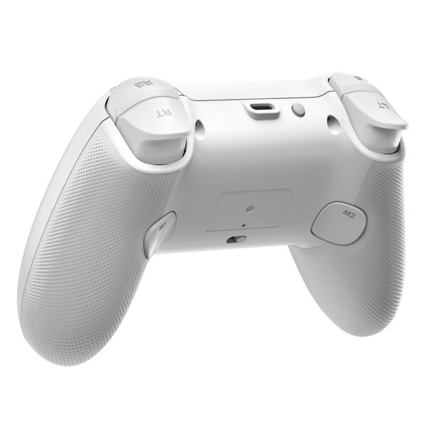 Yaratıcı ve modern tasarımlı beyaz oyun konsolu kontrolörü, PlayStation 5 DualSense, detaylı yakın çekim, ergonomik yapı, hassas kontroller, oyunlar için ideal, teknolojik yenilikler, ev eğlencesi, yüksek performans, gaming aksesuarları, yüksek çözünürlük, oyuncu ekipmanları, interaktif eğlence.