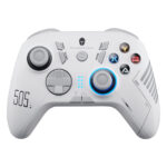 Yüksek performanslı gaming denetleyici, beyaz renkli, ışıklı düğmeler ve ergonomik tasarım ile oyuncular için ideal, bilgisayar ve konsol uyumlu.