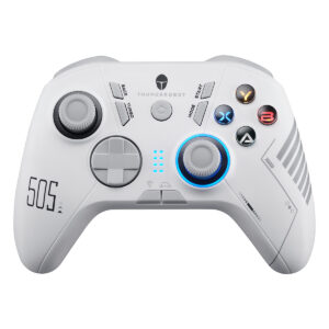 Yüksek performanslı gaming denetleyici, beyaz renkli, ışıklı düğmeler ve ergonomik tasarım ile oyuncular için ideal, bilgisayar ve konsol uyumlu.