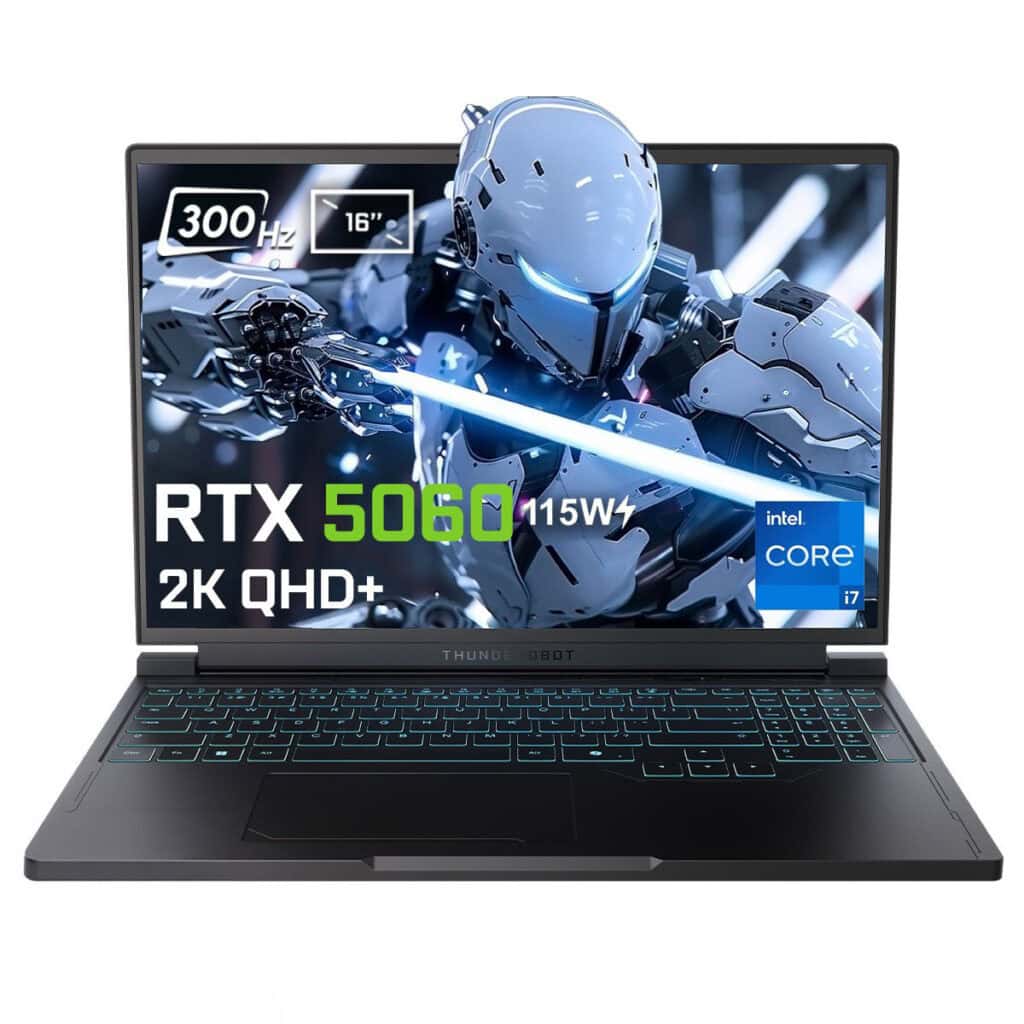 Thunderobot RS16 oyun laptopu, 16 inç 2K QHD+ ekran, RTX 5060 8GB ekran kartı, Intel Core i7-14700HX işlemci, 16GB DDR5 RAM, 1TB SSD, 300Hz yenileme hızı.