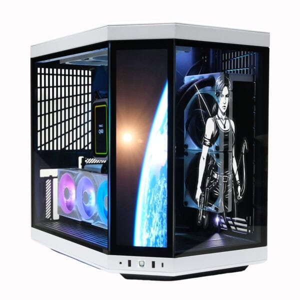 Gamer bilgisayar kasası with RGB aydınlatmalı soğutucu fanlar ve iç LED ışıklandırma, yüksek performanslı oyun deneyimi için mükemmel tasarım, modern ve şık bilgisayar donanımı.