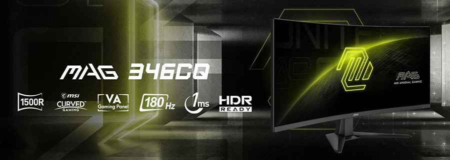 Yüksek çözünürlüklü oyun monitörü MSI MAG 346CQ, 1500R kavisli ekran, 180Hz yenileme hızı ve 1ms tepki süresi ile üstün oyun deneyimi sağlar.