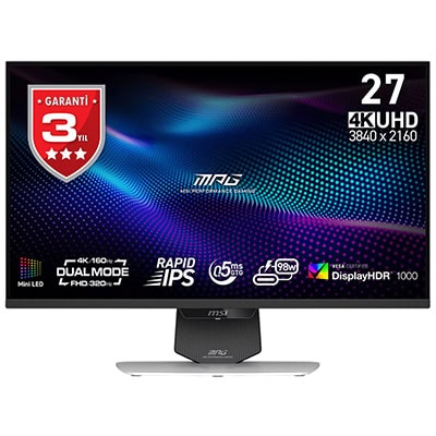27 inç 4K UHD monitör, 3840x2160 çözünürlük, Düşük Gecikmeli IPS ekran, HDR display, Dual Mode, HDMI ve DisplayPort bağlantısı, oyuncular ve profesyoneller için yüksek kaliteli ekran deneyimi.