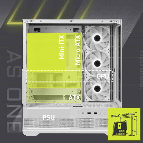 Gelişmiş soğutmalı kasa iç yapısı ve büyük fanlar ile serin ve sessiz çalışan oyun bilgisayarı, güçlü CPU ve GPU uyumu, ATX anakart ve yüksek kaliteli PSU ile optimize edilmiştir.