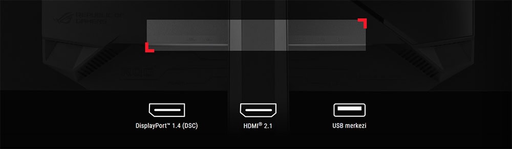 Oyuncu monitörü bağlantı noktaları, DisplayPort, HDMI ve USB merkezleri ile yüksek performans ve sorunsuz oyun deneyimi sağlar.