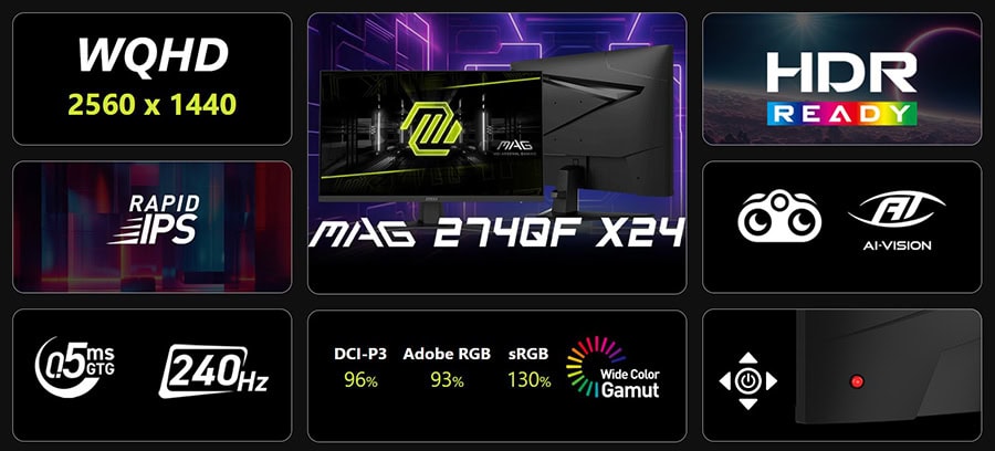 Yüksek çözünürlüklü oyun monitörü, 2560x1440 ekran çözünürlüğü ve hızlı tepki süreleri ile profesyonel ve oyun performansı için ideal.