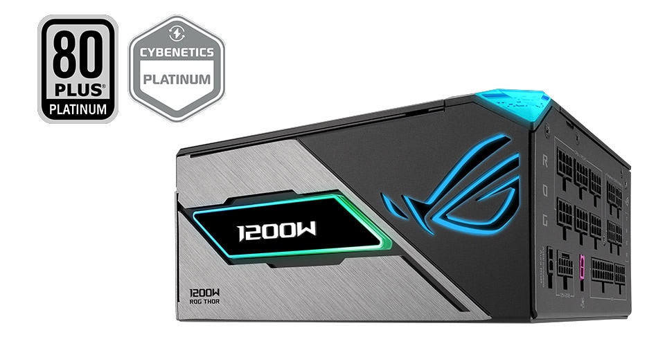 ROG Thor 1200W Platinum III Yüksek performanslı ROG Thor güç kaynağı, RGB aydınlatmalı, 1200W güç çıkışı ve modüler tasarımıyla oyun sistemleri için ideal, dayanıklı ve yüksek verimlilik sağlar.