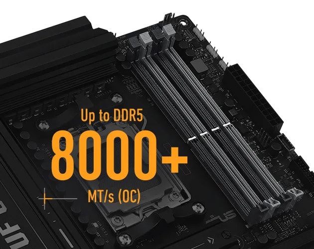 Oyun ve bilgisayar performansını artırmak için yüksek hızlı DDR5 RAM ve ana kart teknolojisi, 8000+ MT/s hızında overclock ile bilgisayar sistemleri için optimize edilmiştir.