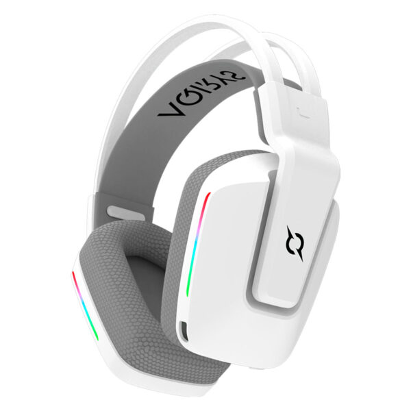 Yapay zeka destekli beyaz gaming headset, rahat kulaklık ve renkli LED ışıklandırma ile yüksek ses kalitesi sağlar. Oyun ve müzik keyfini artıran modern tasarım.