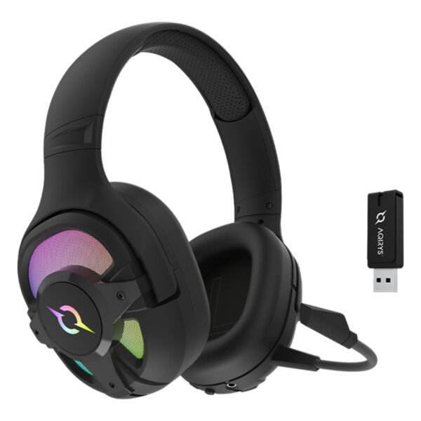 Sesli oyun kulaklığı, kablosuz gaming headphones, RGB ışıklandırmalı, yüksek ses kalitesi ve konforlu tasarım, bilgisayar ve oyun konsolu uyumlu, uzun pil ömrü, oyun ve eğlence için ideal.