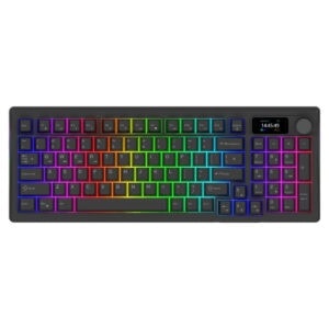 Renkli RGB aydınlatmalı bilgisayar klavyesi, mekanik tuşlar ve taşınabilir tasarım, yüksek performanslı oyun ve yazılım kullanımı için ideal.